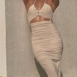 Elegant Cream Ruched Dress